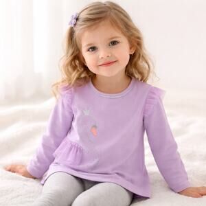 Carter’s Purple Swan Shirt Girls 4T Long Sleeve Ruffle Tee NWT